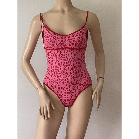 MOSCHINO Pink & Red Word Logo One Piece Swimsuit Maillot (Size 34/M) - Picture 5 of 16